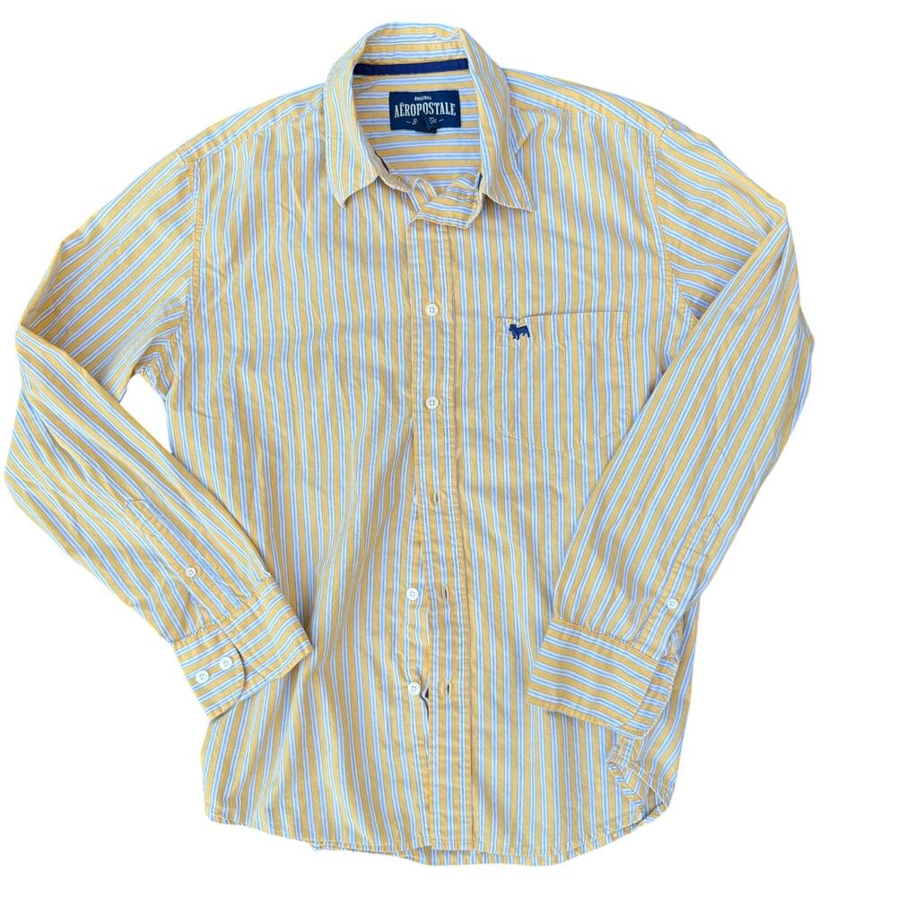 Aeropostale Button Down Shirt Slim Fit Modern Men Size Medium Yellow Striped